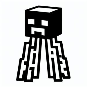 A black and white picture of a cube character