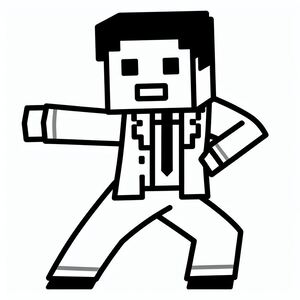 A black and white drawing of a man in a suit