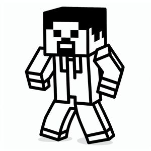 A black and white image of a minecraft character