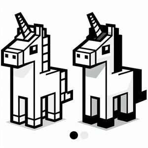 A black and white picture of two unicorns