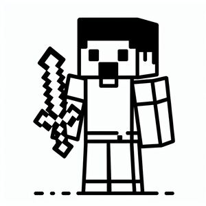 A black and white image of a minecraft character