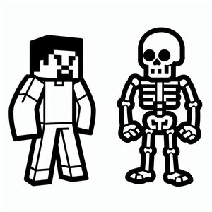 A black and white image of a skeleton and a skeleton
