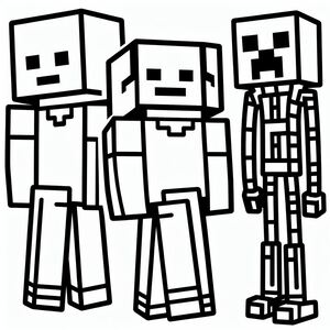 A black and white image of three minecrafts