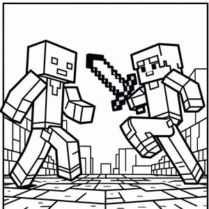 A black and white image of two minecrafts fighting