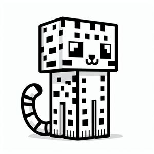 A black and white drawing of a cat in a box