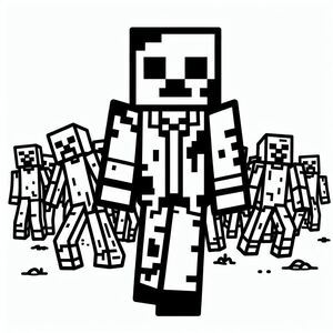 A black and white image of a minecraft character 2