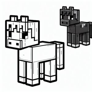 A black and white picture of three minecraft animals