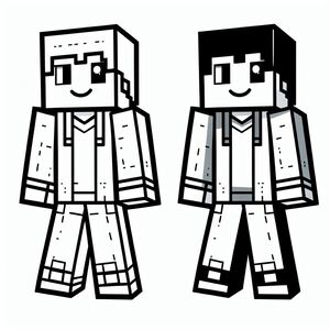 A black and white image of a minecraft character 2