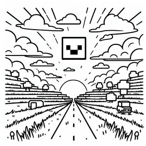 A black and white drawing of a road