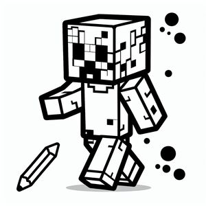 Hình ảnh đen trắng của một nhân vật minecraft