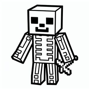 A black and white image of a minecraft character