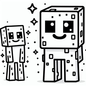 A black and white drawing of a robot and a man