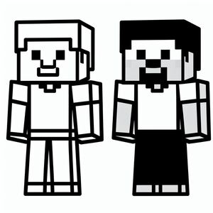 A black and white picture of two minecraft characters