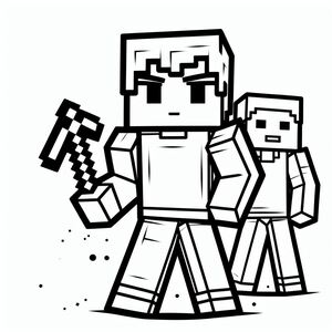 Hình ảnh đen trắng của một nhân vật minecraft