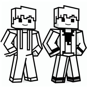 A couple of minecraft characters standing next to each other