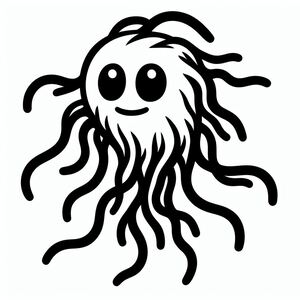 A black and white drawing of a jellyfish
