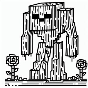A black and white drawing of a wooden statue