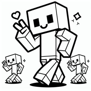 A black and white image of a minecraft character 3