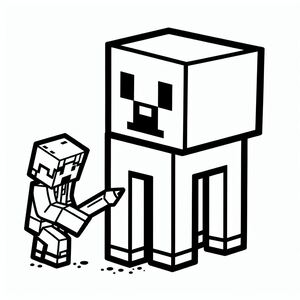 A black and white image of a minecraft character