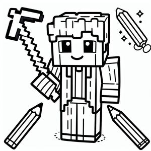 A drawing of a minecraft character holding a sword