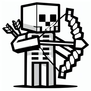 A black and white drawing of a robot holding a bunch of arrows