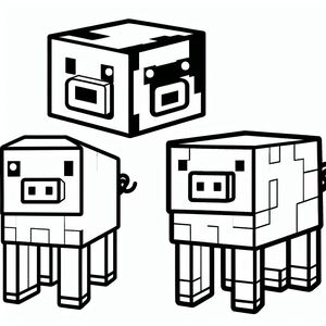 Three cartoon characters of a pig, a pig, and a pig