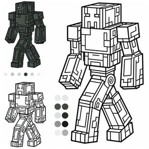 A paper model of a robot made out of blocks