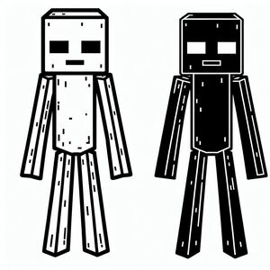 A black and white image of a cartoon character