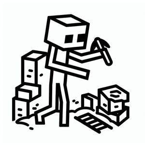 A black and white drawing of a man holding a hammer
