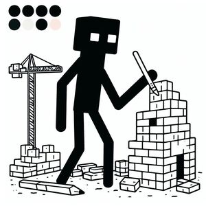 A black and white drawing of a man with a hammer
