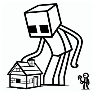 A drawing of a man standing next to a house