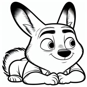 A cartoon dog laying down on the ground