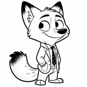 A cartoon fox wearing a suit and tie