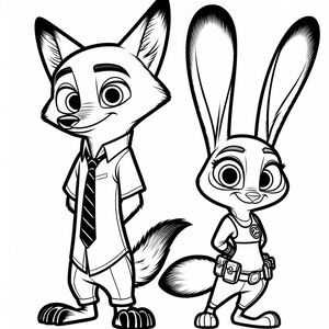 A cartoon fox and a rabbit standing next to each other