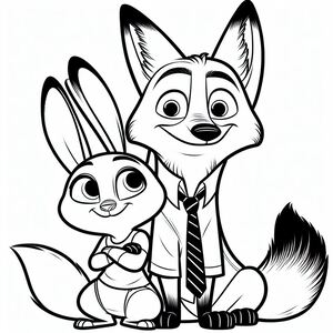 A cartoon fox and a rabbit sitting next to each other