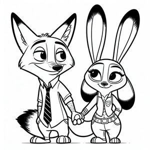 A couple of cartoon characters holding hands