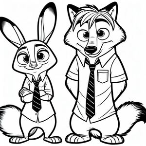 A cartoon fox and a fox wearing a tie
