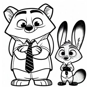 A coloring page of a fox and a rabbit