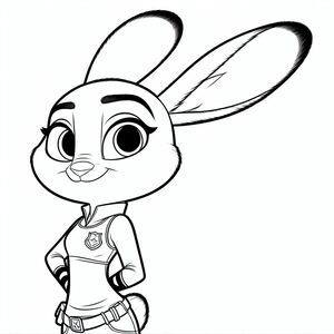 A cartoon rabbit with big ears and a shirt on