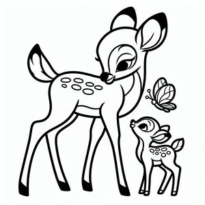 A deer and a baby deer with a butterfly