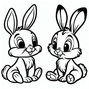 A cartoon bunny and a rabbit sitting next to each other