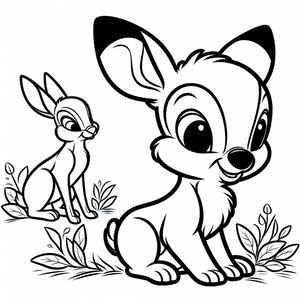 A cartoon character sitting next to a small animal