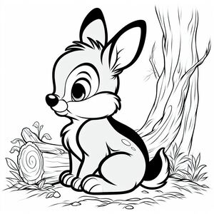 A cute little fox sitting next to a tree