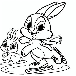 A cartoon bunny running next to a small rabbit