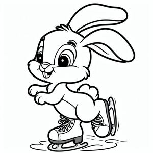 A cartoon bunny skating on a skateboard