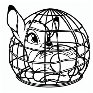 A cartoon character inside a cage