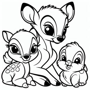 Một trang tô màu của một con nai con và mẹ của cô ấy