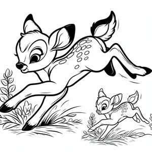A coloring page of a baby deer chasing a baby deer