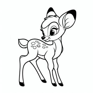A cartoon deer with a bow on its neck