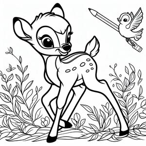 A deer and a bird in the woods